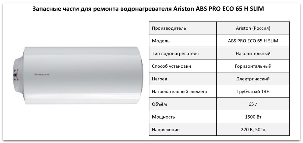 Купить запчасти Ariston ABS PRO ECO 65 H SLIM в Чебоксарах